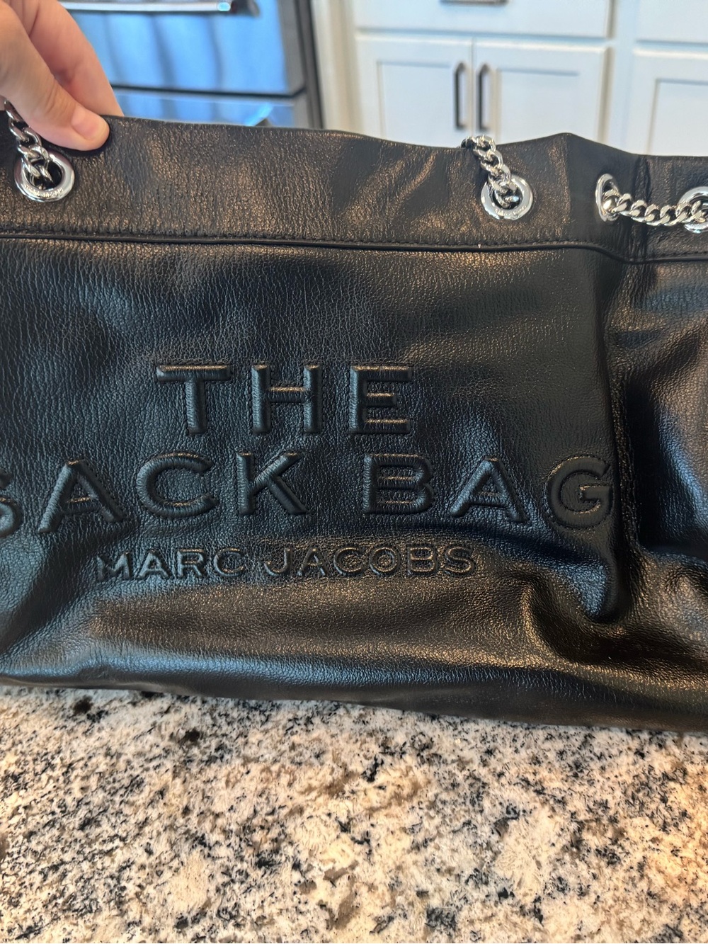 Marc Jacobs Black The Sack Bag Leather Shoulder Tote with Chain Straps
